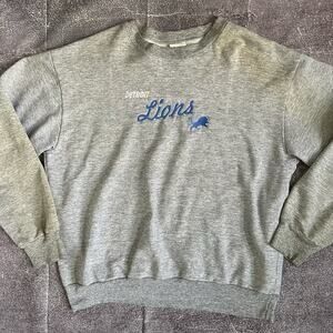 Men's Vintage 90's Majestic Detroit Lions Heather Gray Crewneck Sweatshirt Sz L